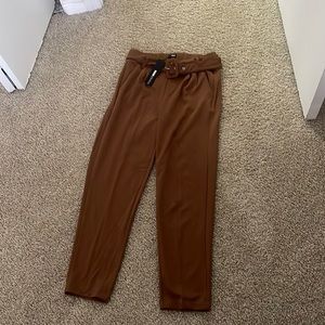 Brown Talia belted pants from fashion nova